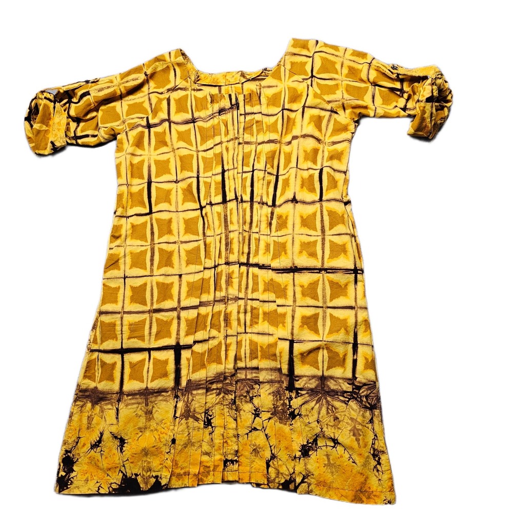 African Geometric Print hand made Women Tunic Dress Roll Tab Sleeve Button Front